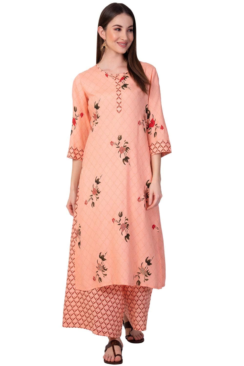 Women's Kurtas with Palazzo Set (Peach)