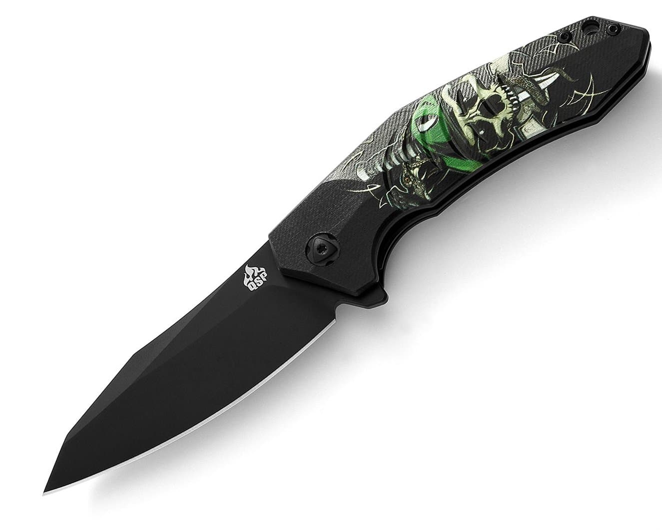 QSP Pocket Knife Ghost QS104,Cool 3D Printed Skull G10 Handle and Sharp 440C Tactical Knife for EDC, Men's Gift