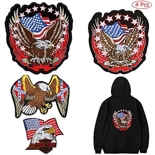 American Flag Bald Eagle Iron on Patches Cool Embroidered Applique Sew on Patches Cool Biker Motorcycle Vest Jackets Backpack Patches