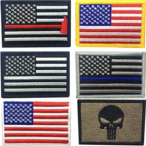 Bundle 6 pieces Full Color USA American Thin Blue Line Police Flag Skull Head Fully Embroidered Morale Tags Patch (B)