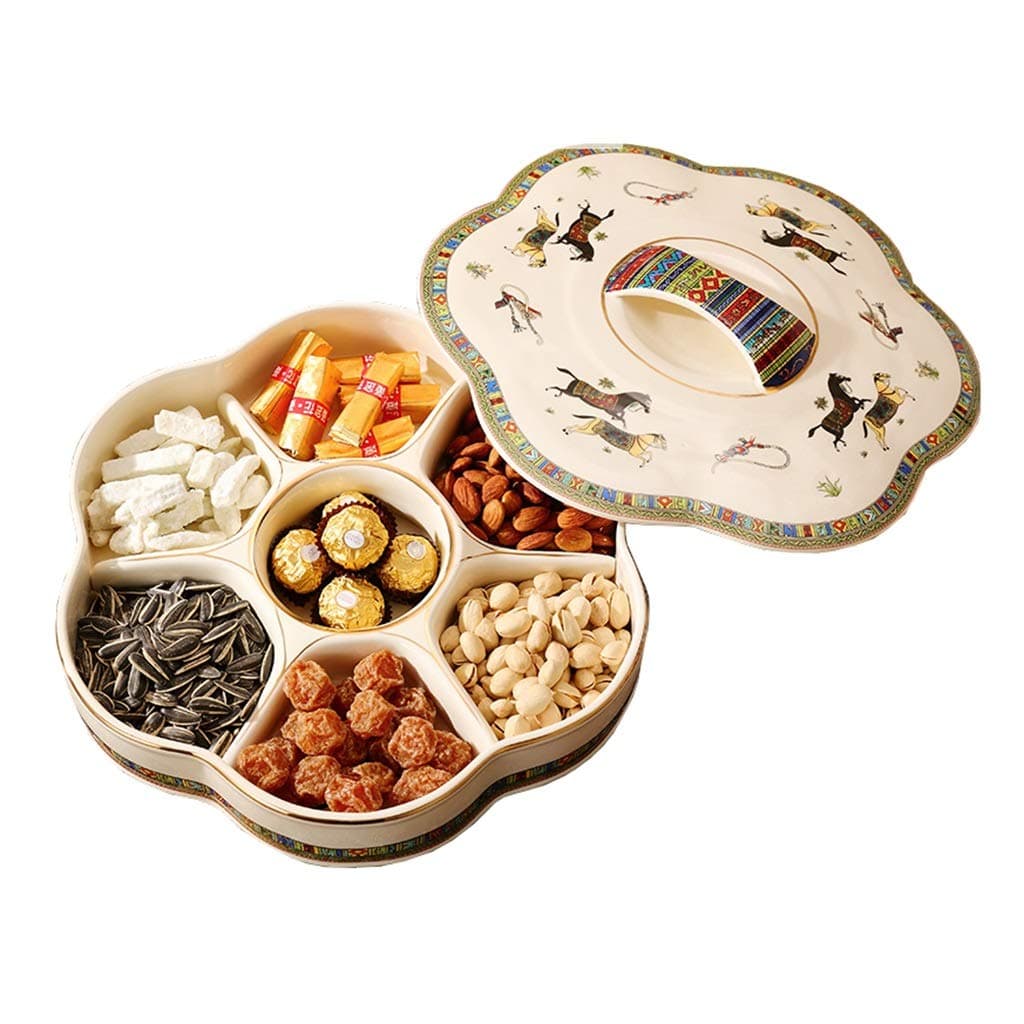 Tapas Trays Nut Bowl Nut Serving Platter Serving Tray With Lid Dried Fruit Plate Living Room Ceramic Candy Box Divided Nut Bowl Box With Lid (Color : White, Size : 33 * 9.5cm)