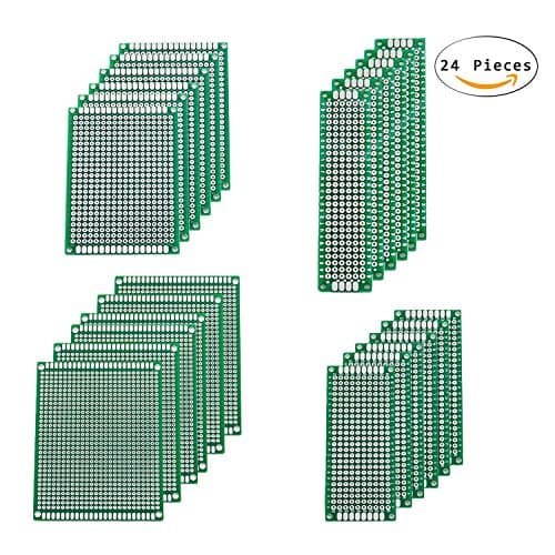 Mocollmax 24PCS Premiun Quality Double Side Prototype PCB Universal Printed Circuit Board for DIY, 4 Size 5x7 4x6 3x7 2x8CM, 1.6MM Thickness