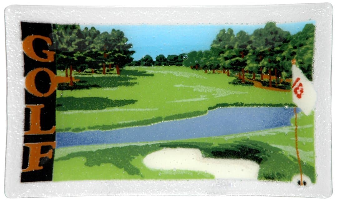 Peggy Karr Handcrafted Art Glass Rectangular Golf Tray, 10-Inch, Multicolor
