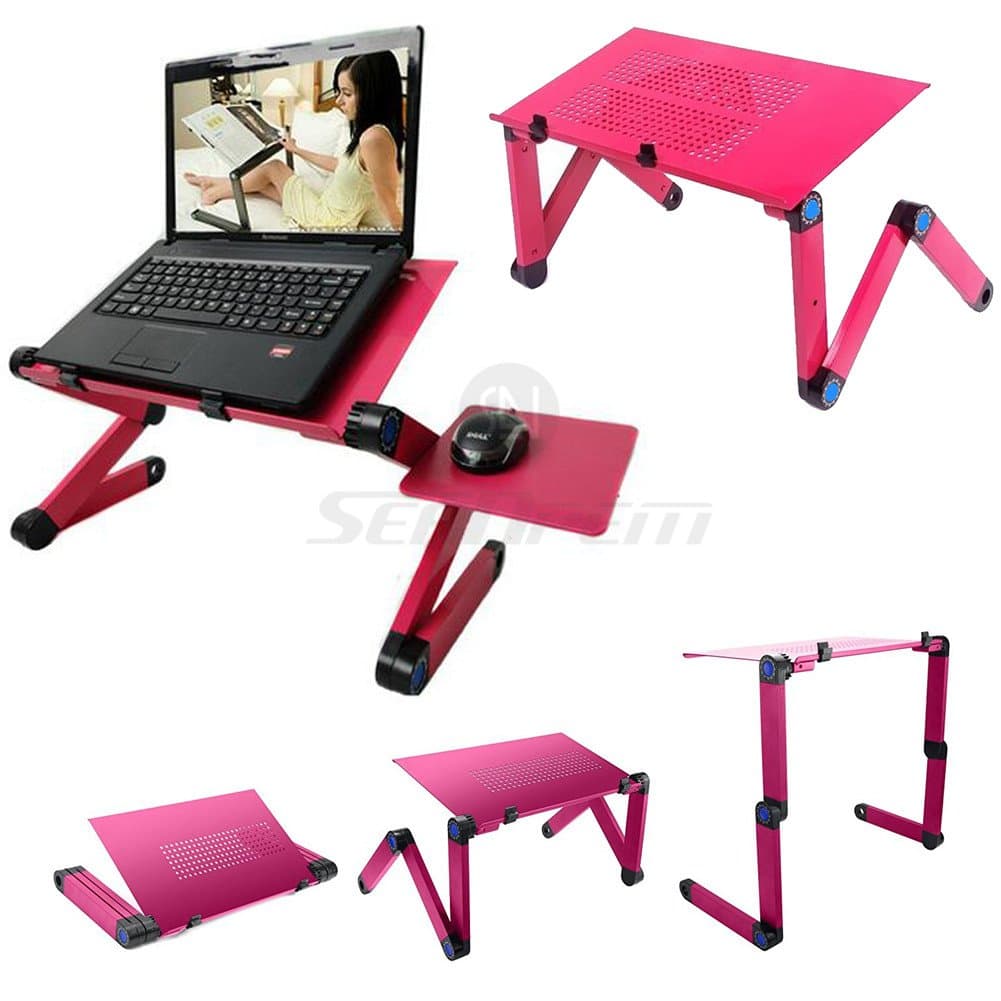 Upgrade Laptop Bed Tray Table w/ Mouse Pad 42 - 48CM, Adjustable Laptop Stand, Portable Standing Desk, With Foldable Legs, Foldable Sofa Breakfast Table, Notebook Stand Reading Holder For Couch Floor Kids - Price Xes (ROSE 42CM W/ BIG FAN)