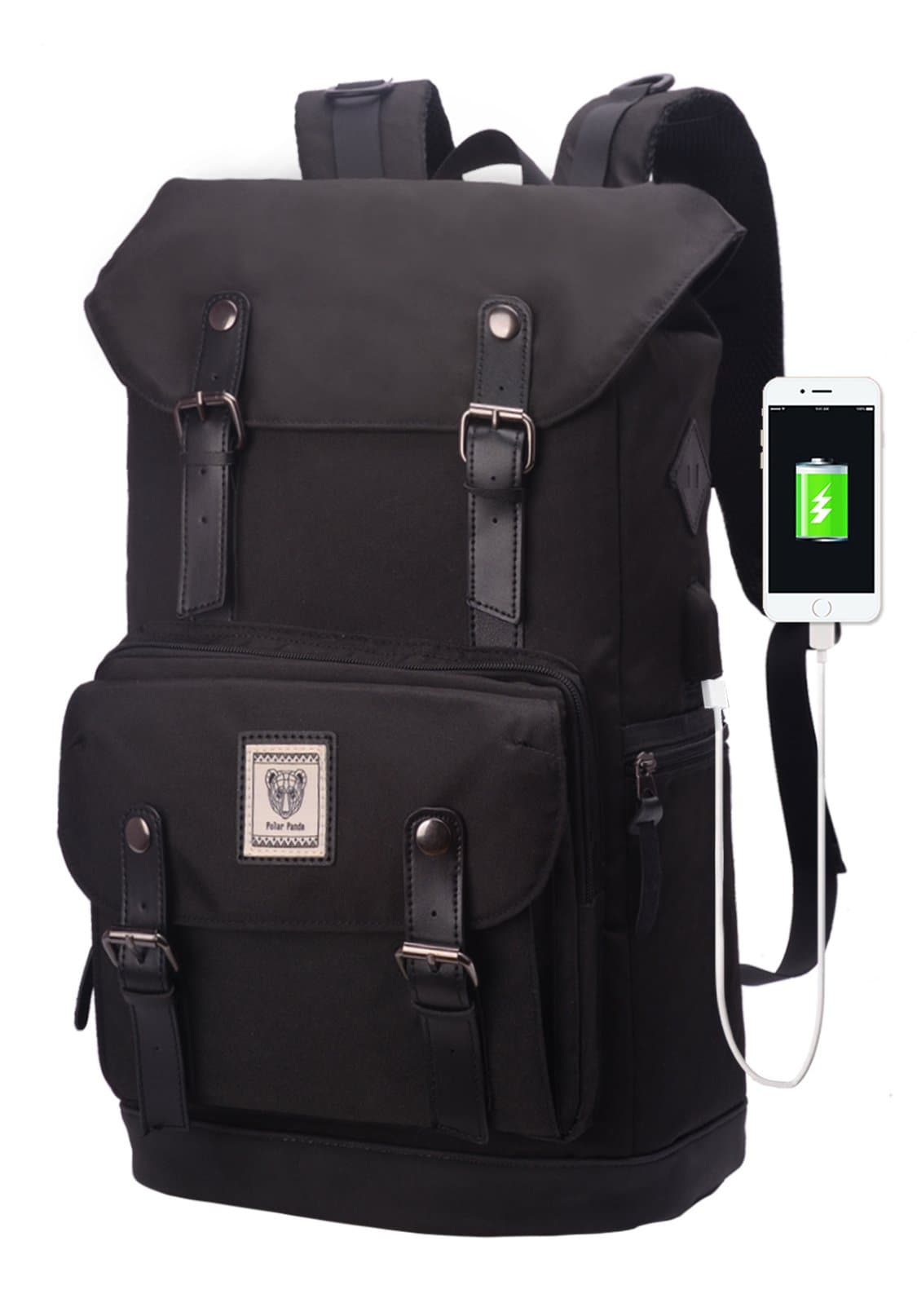 Laptop Backpack with USB Charging Port,Water Resistant College School Student Bookbag for Men&Women, Travel Outdoor Hiking&Camping Rucksack Fits 17 inch Laptop and Notebook Computer Bag by Polar Panda