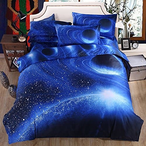 3D Mysterious Boundless Galaxy Colorful Outer Space Bedding Sets 3D Duvet Cover Set, Digital Oil Printing Full-4pc Galaxy Blue