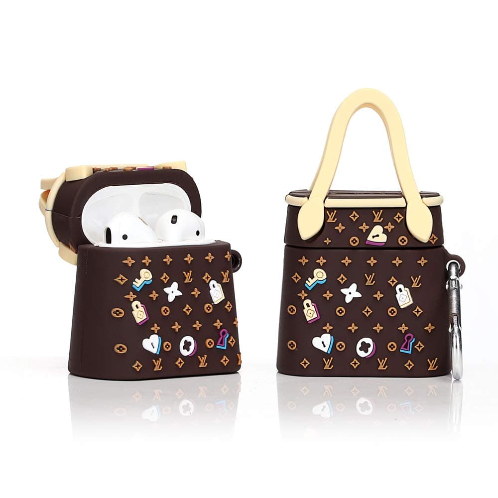 LKDEPO 3D Airpods Case Covers with Keychain, Funny Cute Backpack Skin Design Hard Silicone Cartoon Air pods Cover Compatible for Airpods 1/2 (Stylish Designer Designed for Women's and Girls) -Handbag