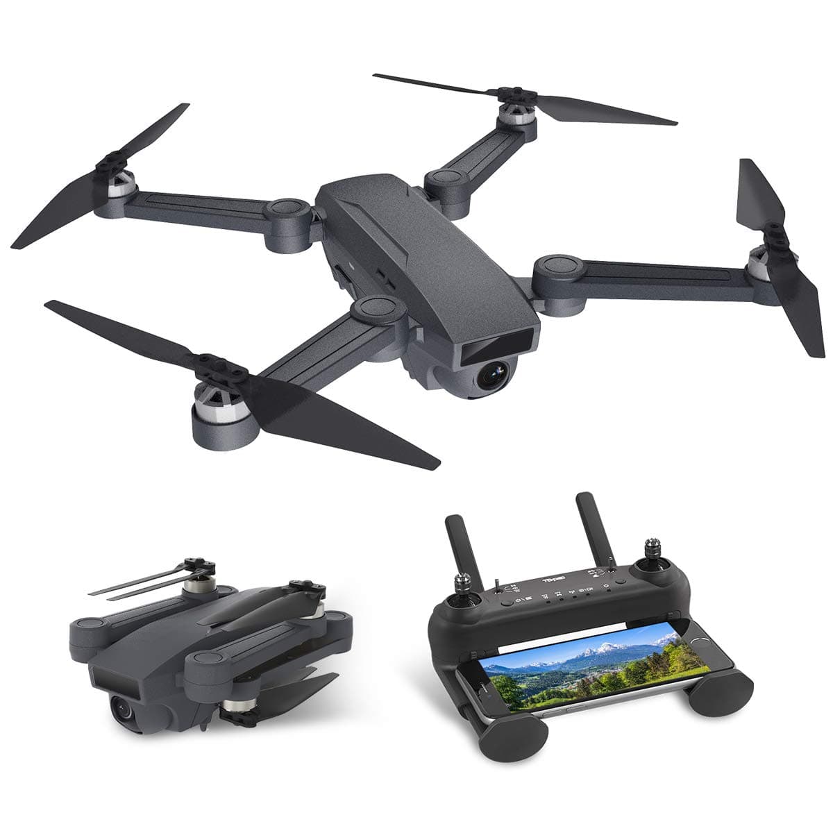 TOPE GPS FPV RC Helicopter with 1080P Wide-Angle Camera Live Video Auto Return Home WiFi Motor Drone Brushless Quadcopter for Kids Beginner Long Fly Time Follow Me Function Foldable Arms