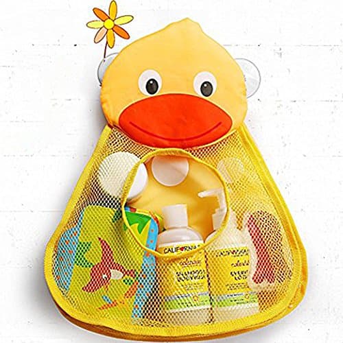Bath Tub Toy Organizer, Adorable Duck Shape Mesh Net Bath Toy Holder, Large Storage w/ Two Heavy Duty Suction Cups (Yellow)
