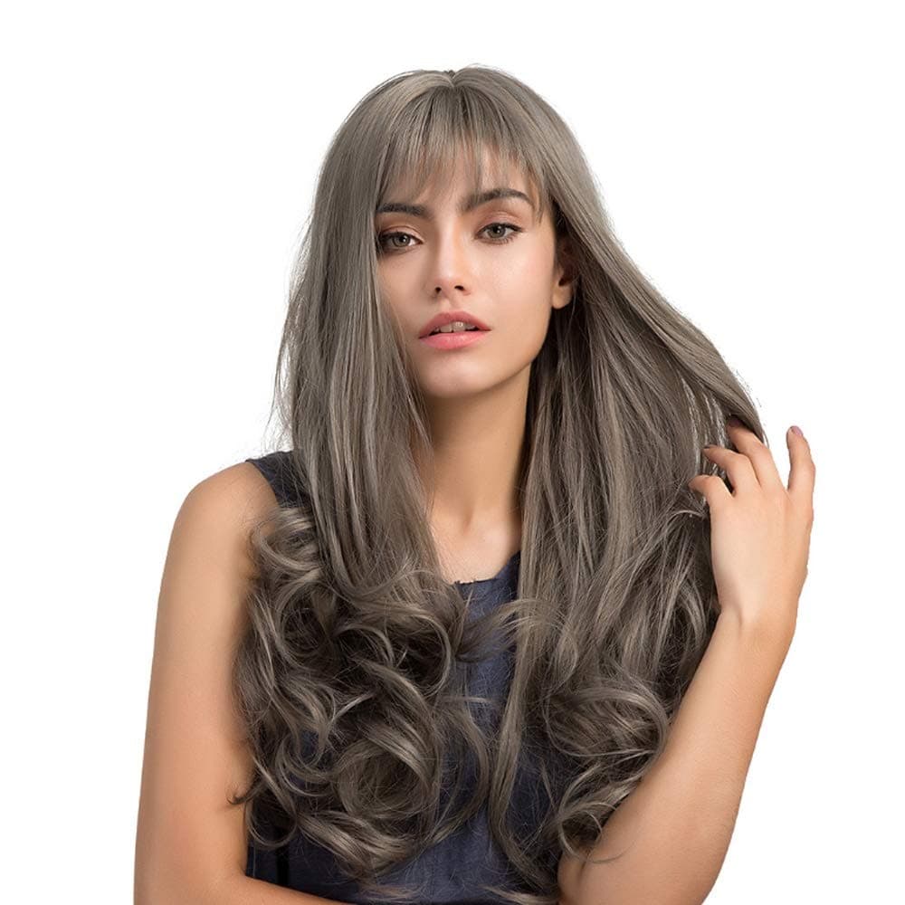 CLLOE Grey Wig Dark Roots Middle Side Part Synthetic Wigs Natural Straight Soft Hair Hair Lace Front Long Wavy Wig Women Natural Full Wig for Girl Costume Party Cosplay