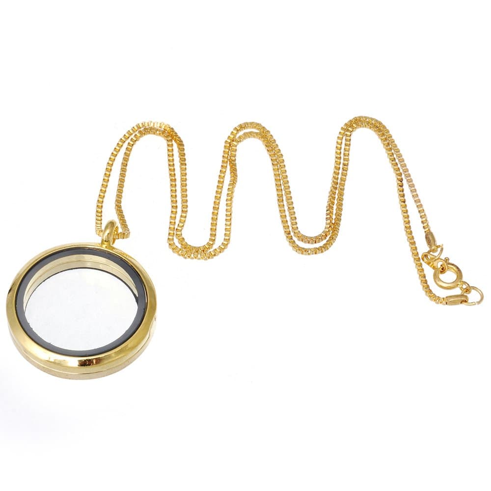 RUBYCA Living Memory Floating Charm Round Glass Locket Pendant Necklace 20 Inches 5pcs Gold Color