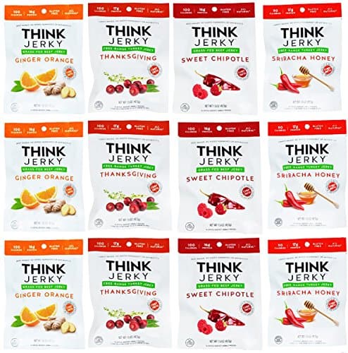 Think Jerky Grass-Fed Beef and Free-Range Gluten Free Turkey Jerky Variety,1.5 oz, Pack of 12 - Variety Pack