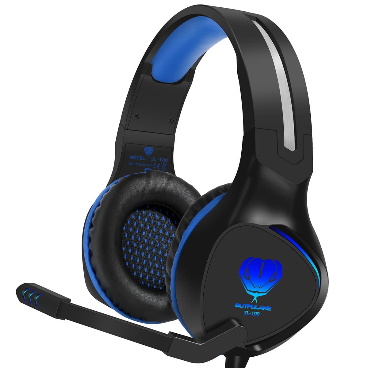 BUTFULAKE PS4 Gaming Headset, 3.5mm Stereo Over Ear Headphone with Flexible Noise Cancelling Mic & LED Light for Xbox One S/ PlayStation 4 Pro Slim/ Nintendo Switch/ PC (Blue)