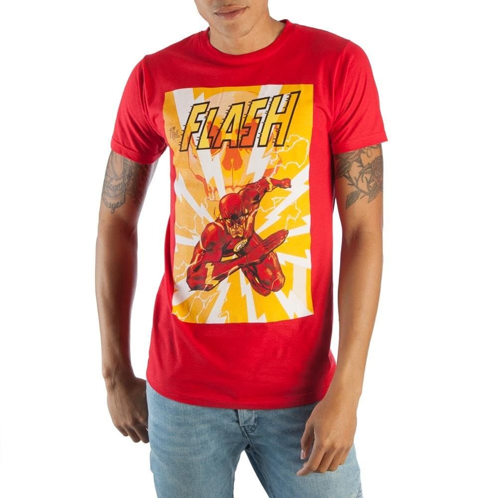 Awesome DC Comics The Flash In Action Men's Bright Red Graphic Print Boxed Cotton T-Shirt