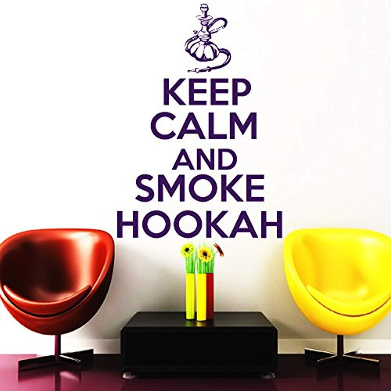 Wall Vinyl Decal Keep Calm and Smoke Hookah Quote Hookan Club Bedroom Window Living Room Vinyl Decor Sticker Home Art Print WD3132