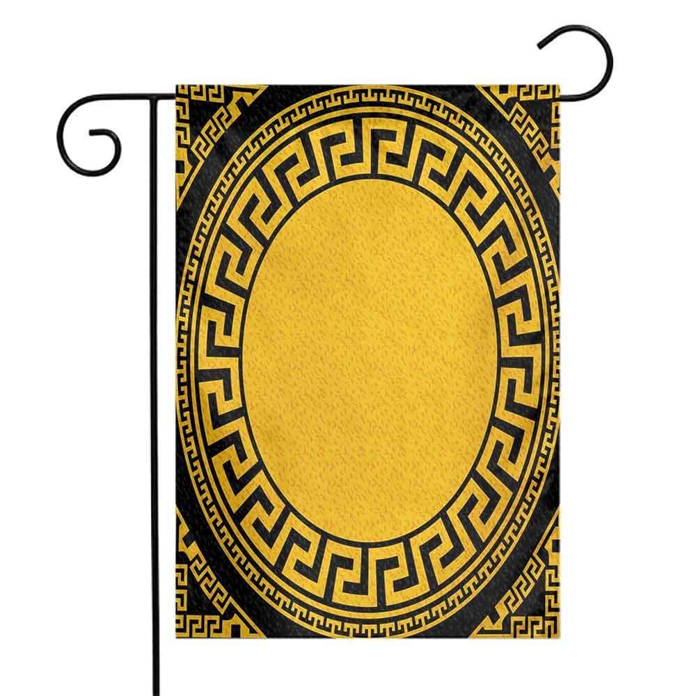 Garden Flags Double-Sided Polyester Vertical Outdoor Yard flag Greek Key Sun Inspired Big Circle with Antique Fret and Triangular Ornaments Charcoal Grey Marigold Home Decorative Christmas 12x18