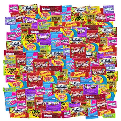 Candy Variety Mix, Bulk Candy Box, (3 lbs, 110-120 pieces) Skittles, Starburst, Gummy Savers, Gummy Bears, Twizzlers, Laffy Taffy, Swedish Fish, Sour Patch Kids, Sweet Tarts, Nerds and more