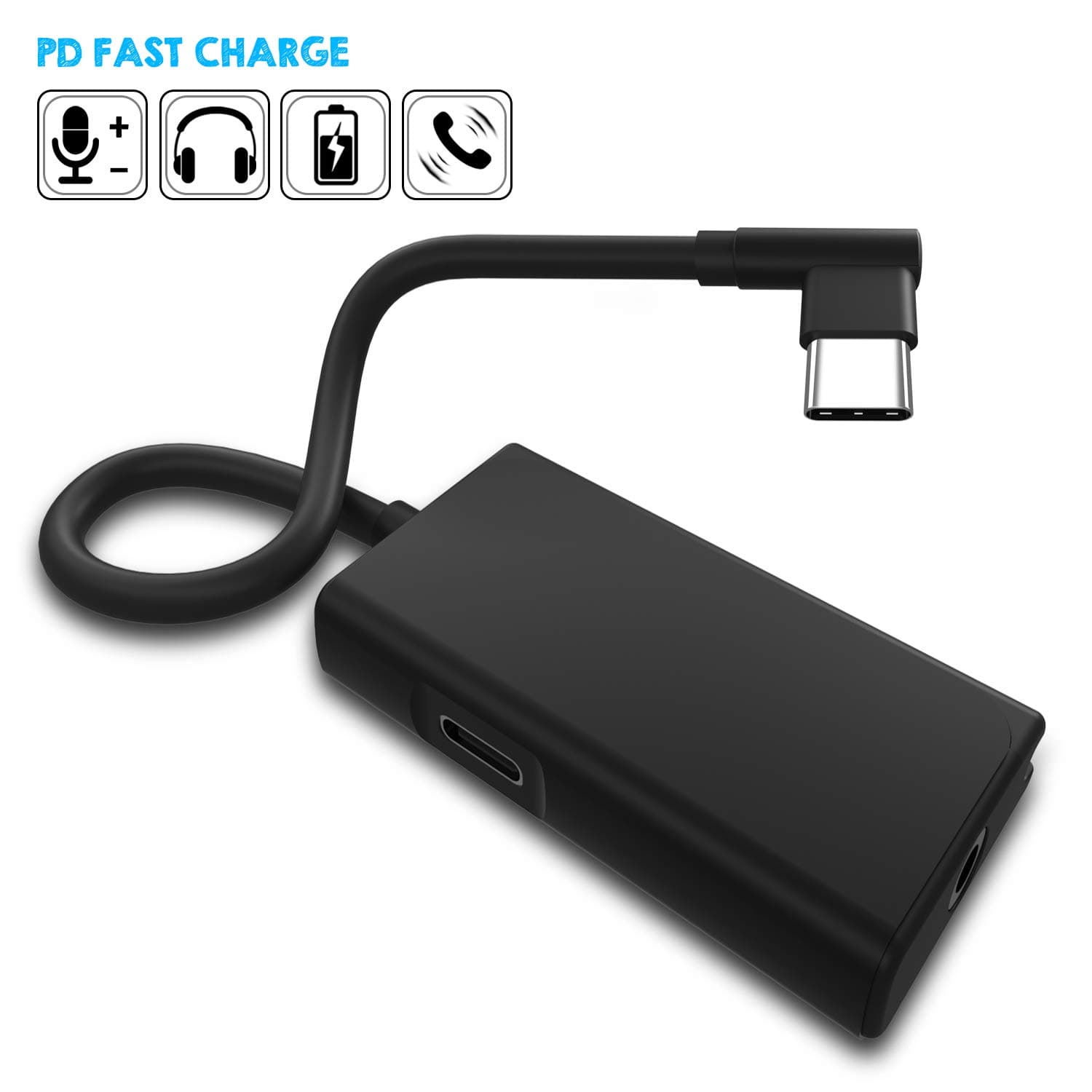 USB C to 3.5mm Headphone Audio Adapter, DISDIM 2 in 1 Right Angled USB-C to 3.5mm Auxiliary Jack and Type C PD Fast Charging Splitter Cable Compatible with Google Pixel 3/2/ XL/iPad Pro 2018