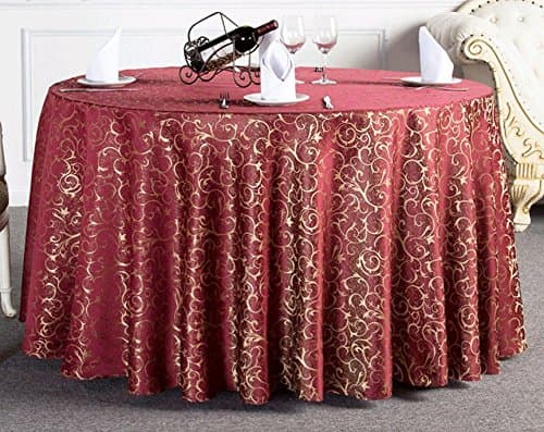 Uforme Classic Jacquard Floral Table Cloth Fabric Luxury Overlay Table Cover Round 70 Inch for Hotel, Burgundy