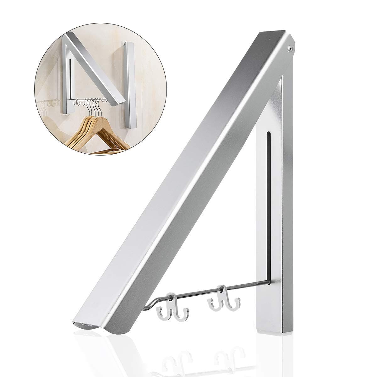 Laundry Clothes Hanger - Aluminium Folding & Retractable Clothes Racks| Wall Mounted Clothes Drying Rack| Home Storage Organization Space Savers for Living Room, Bathroom, Bedroom - 1 Pack