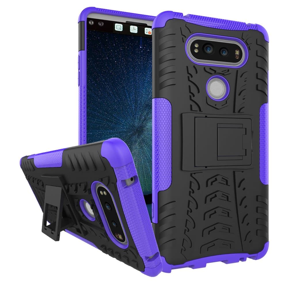 LG V20 Case, Asstar Dual Layer Soft TPU Hard PC Hybrid Drop Protection Durable Armor Defender Anti-Scratch Shockproof Protective Case Cover with Kickstand for LG V20 2016 (Black+Purple)