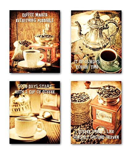 8x10 COFFEE wall decor posters. Set of 4 UNFRAMED poster prints. Made in USA.