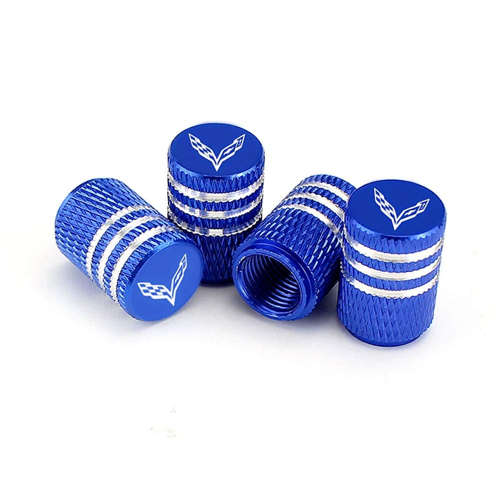 EVPRO Valve Stem Caps for Corvette Car Tire Decorative Accessories (4 Pack) Blue