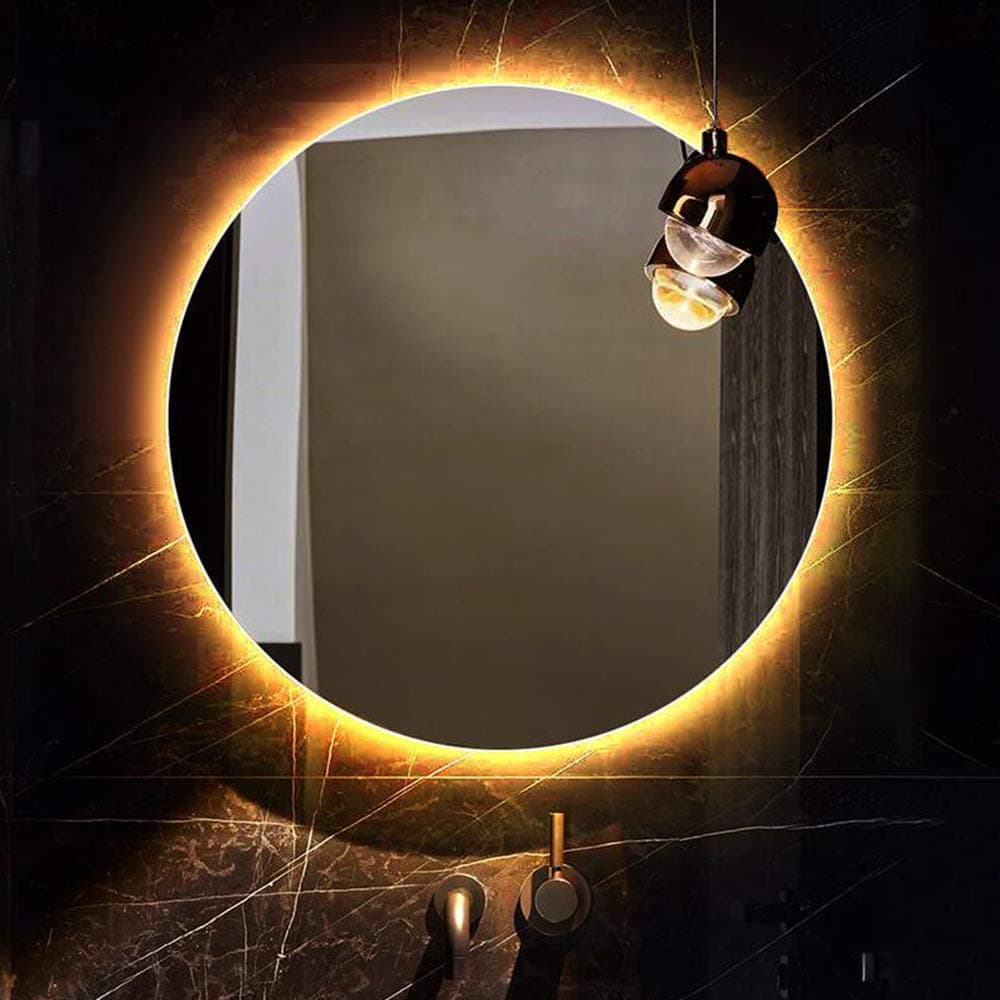 Bathroom mirror Modern ultra-thin LED, frameless round LED mirror, backlit bathroom lighting mirror, wall-mounted LED vanity mirror, smart explosion-proof mirror, waterproof