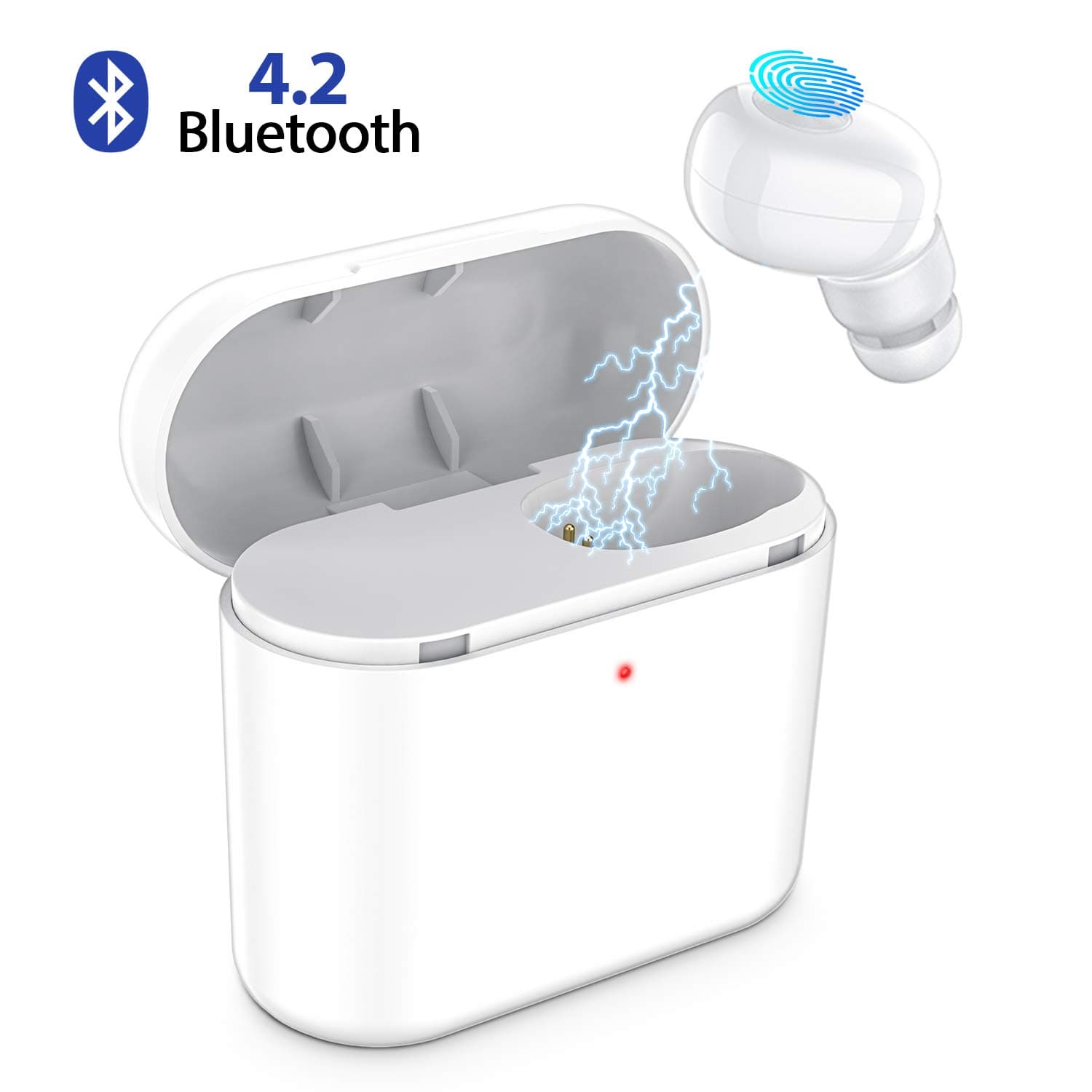 Bluetooth Earbud,ownta Wireless Headphones with Light Charging Case Headset Single Earbud Compatible Smartphone/iPhone 6 7 8 Plus X/iPad Samsung Android be020