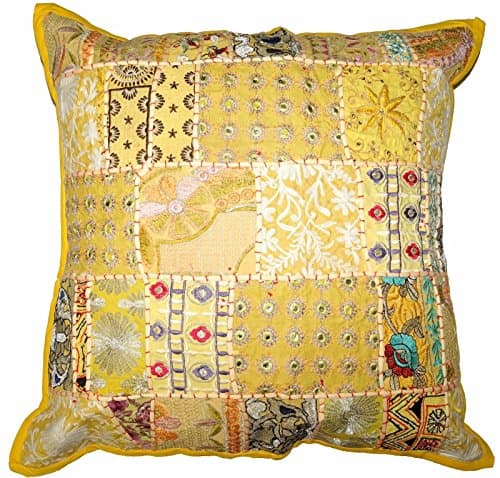 24" Large Yellow Decorative Cushion Pillow Cover Sofa Throw Indian Bohemian