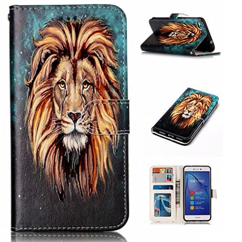 Huawei P8 Lite 2017 Case, Huawei P8 Lite 2017 Cover, Alfort Embossment Phone Case Cover Dual-Use Flip Fold PU Leather Book Wallet Style Case with Magnetic Closure for Huawei P8 Lite 2017 Smartphone Image Cool Lion
