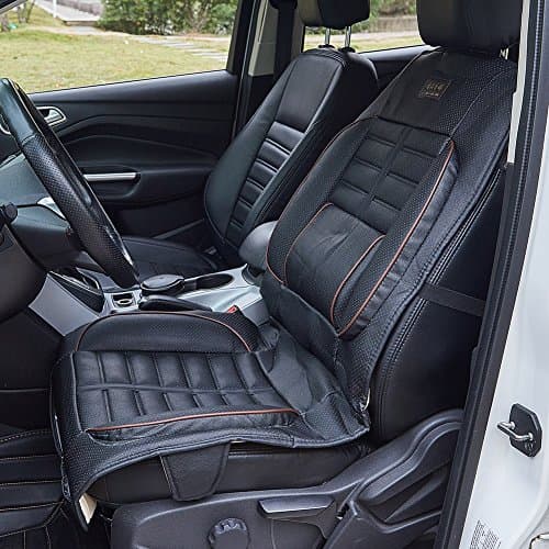 Urlifehall BLACK with Brown Line PU Leather Universal Front Rear Full Set Car Seat Covers