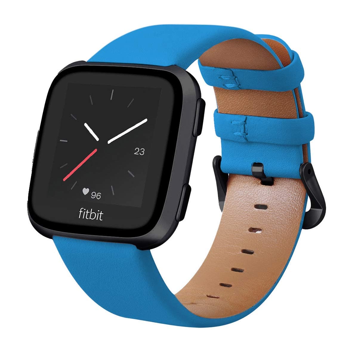KADES for Fitbit Versa 2 Bands, Leather Band Replacement Strap Compatible with Fitbit Versa 2/Versa/Versa Lite/Versa SE Smartwatch for Women Men (Blue Band+Black Buckle)