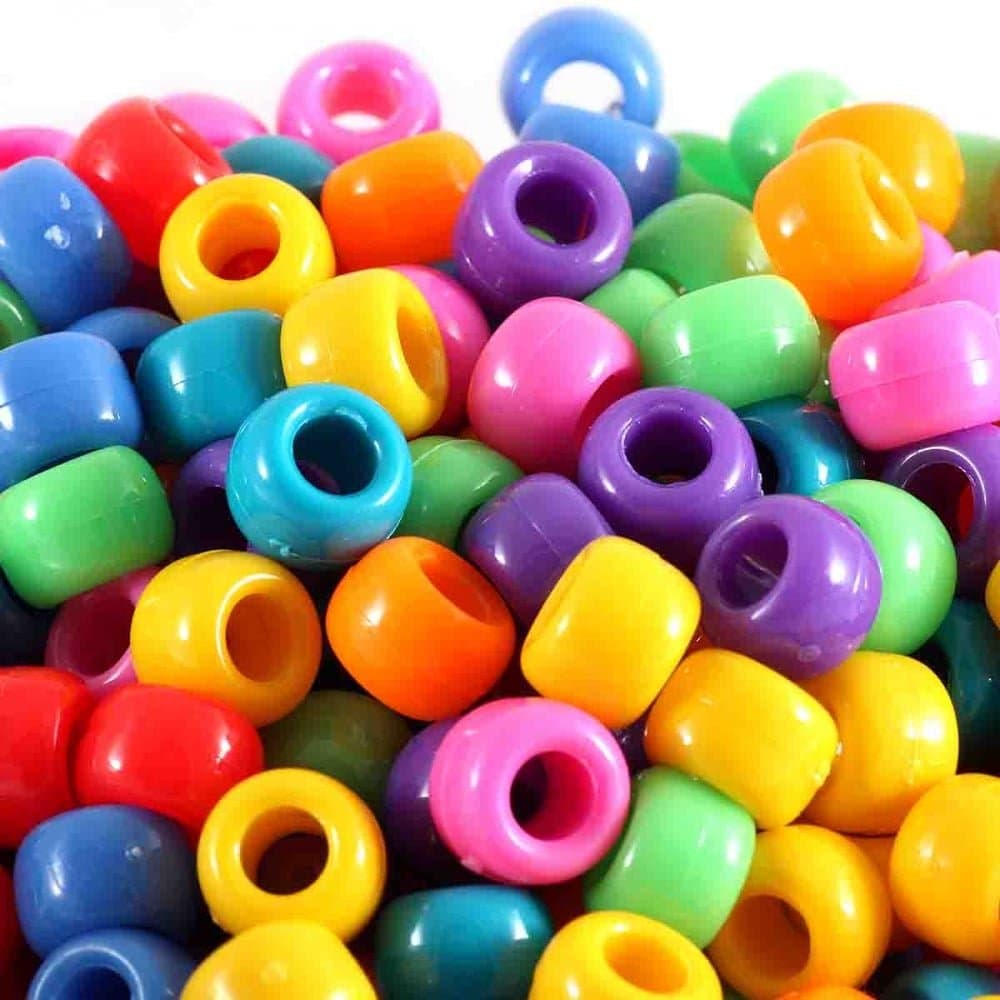 100 x Pony Beads 8mm x 6mm OPAQUE MIX MIXED ASSORTED ASSORTMENT - Bracelets Braiding Loom Bands Dummy Clips Hair Colour Acrylic Plastic Barrel Round Jewellery Findings