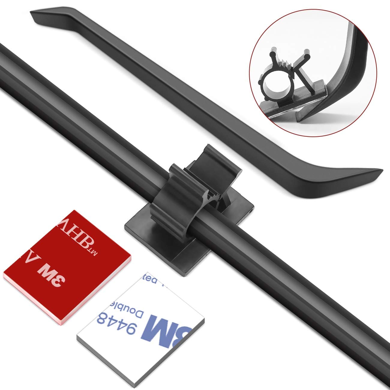 50 Pcs Chesbung Adhesive Cable Clips, Wire Clips, Car Cable Organizer, Cable Wire Management, Drop Cable Clamp Wire Cord Tie Holder for Car, Office and Home-Black