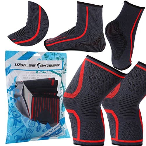 Ankle & Knee Compression Sleeves (1 Pair for Each) - Brace for Injury Prevention & Recovery