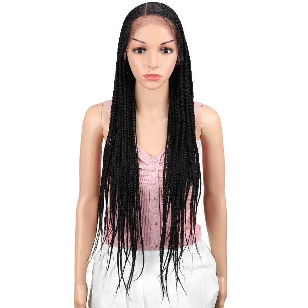 JOEDIR 31" Extra long Micro Braided 13x6 Lace Frontal Wigs With Baby Hair High Temperature Synthetic Wigs For Black Women 180% Density Hand Made Braiding Wigs(Natural Black)