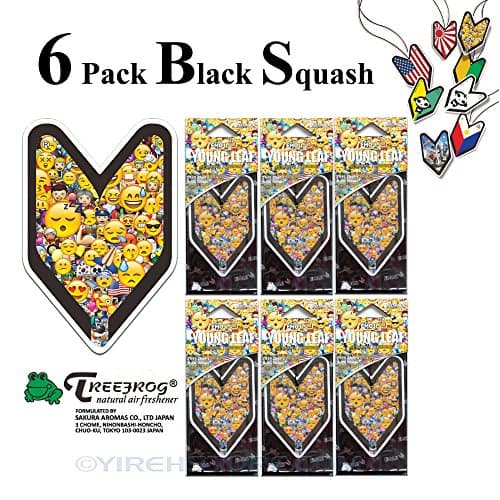 6 Pack Treefrog Young Leaf Emoji Black Squash Hanging Air Freshener Wakaba Shape