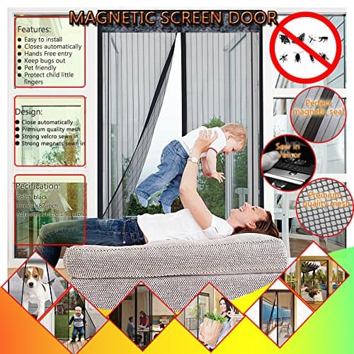 Magnetic Screen Door with Full Frame Velcro Mesh Fabric Curtain Heavy Duty Keep Bugs Out Fits Door Up to 34" x 82"