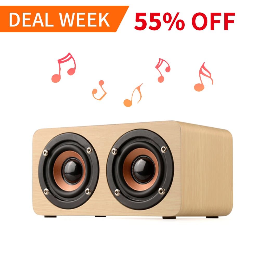 Wolfarya Portable Wireless Bluetooth Speaker : 10-Hour Playtime, 10W Wood Home Speakers with Mic & TIFF Card Slot, Extra Bass Stereo, Retro Handicraft for Laptop, Computer, Home, Office, Party (Beige)