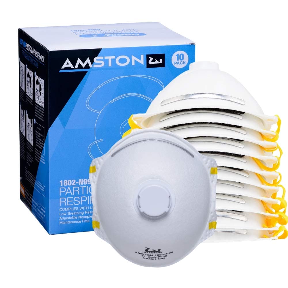Amston N99 Disposable Dust Masks (10 pack) CDC/NIOSH-certified Particulate Respirators with Exhalation Valve PPE for Construction, Home, DIY Projects, Allergy, Pollution, Mowing