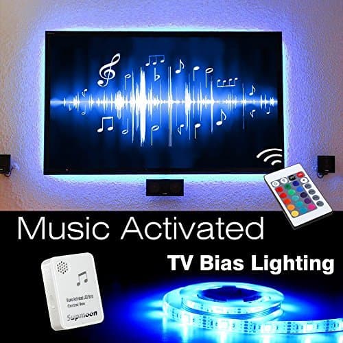 USB LED TV Bias Lighting, Supmoon SP-007 Backlight Strip for 27 inch to 55 inch Flat HDTV 20 Color options Sync Switch On/off with TV Dimmable Remote Control (RGB Music Activated)