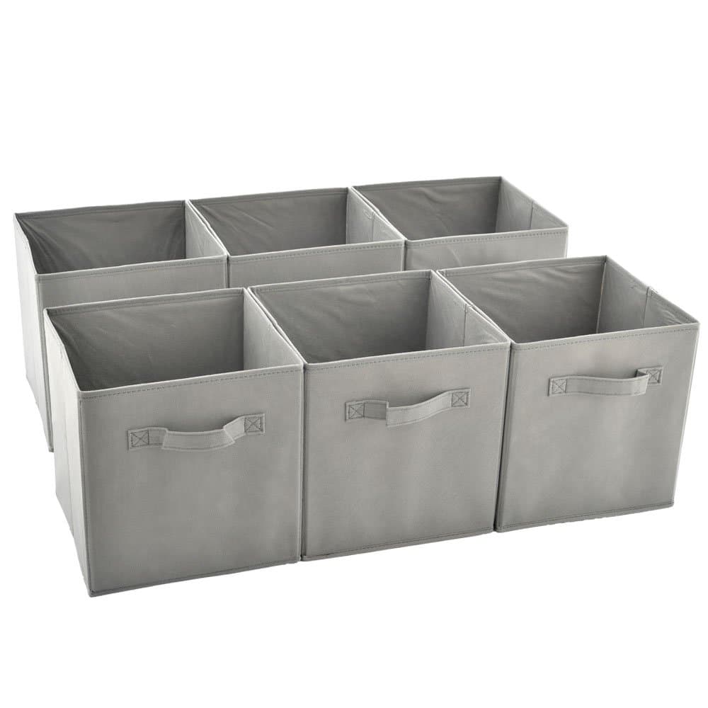 POPILION 6-Packs Foldable Cloth Fabric Cube Storage Bins,Grey Storage Cubes Shelf Baskets Closet Organizer for Bedroom Living Room
