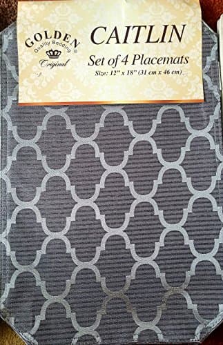 Elegant 12" x 18" Set of 4 Dining Kitchen Table Placemats Nonslip Suction Fabric (Silver Grey Pattern)