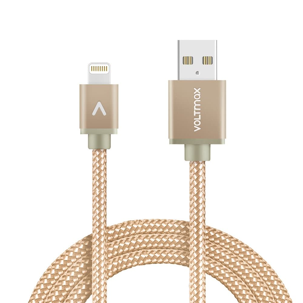 Apple MFi Certified Lightning Cable, Voltmax Nylon-Braided iPhone Charger with Reinforced Aramid Fiber for iPhone X iPhone 8/8Plus, iPad, Air pods&More(Gold-6ft)