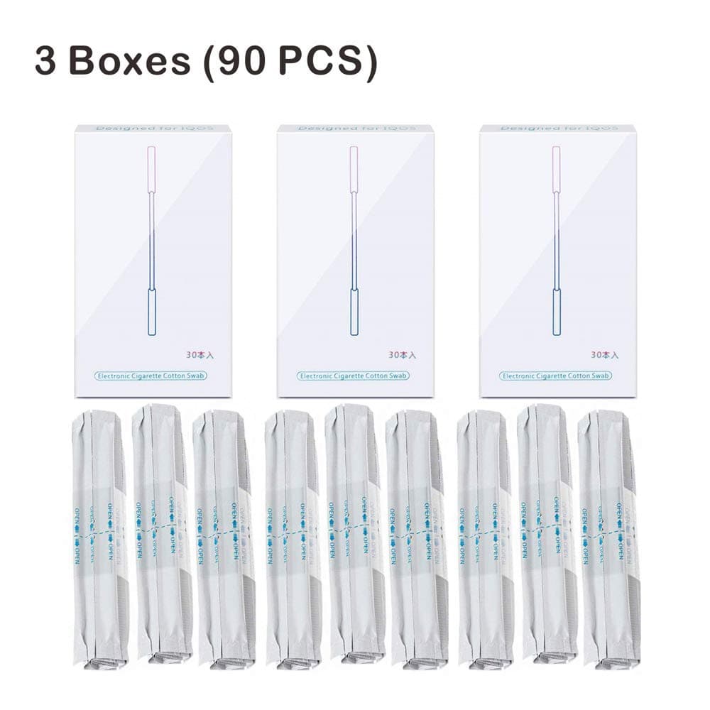 90PCS Wet Alcohol Cotton Swabs Double Head Cleaning Sticks Tool for Cleaning Heat Not Burn Device Heater (3Boxes 90 PCS)