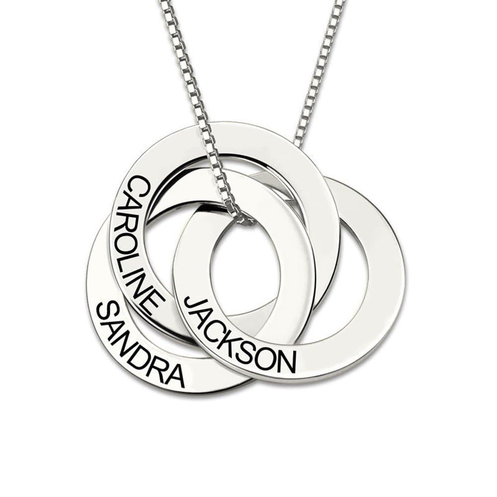 Custom Russian Ring Name Necklace for Her in 925 Sterling Silver - 3 Circles 3 Names