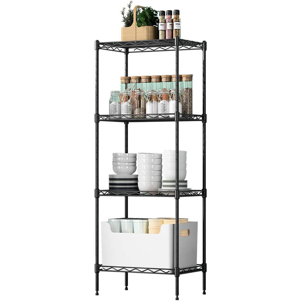 4-Tier Wire Shelving Unit Metal Storage Rack Durable Organizer Perfect for Pantry Closet Kitchen Laundry Organization (Black)