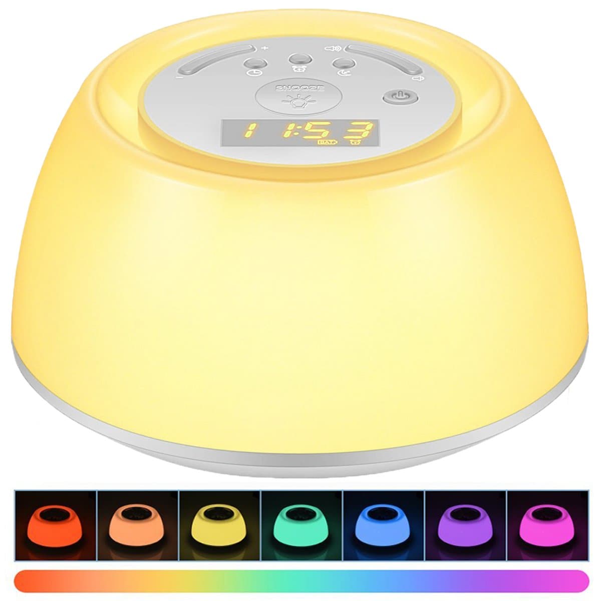Wake Up Light Alarm Clock, Thpoplete Sleep Aid Bedside Lamp with Sunrise Snooze Function, Rechargeable Night Light with 3 Levels Brightness, 8 Natural Sounds, 256 Colors for Bedroom, Living Room, Baby