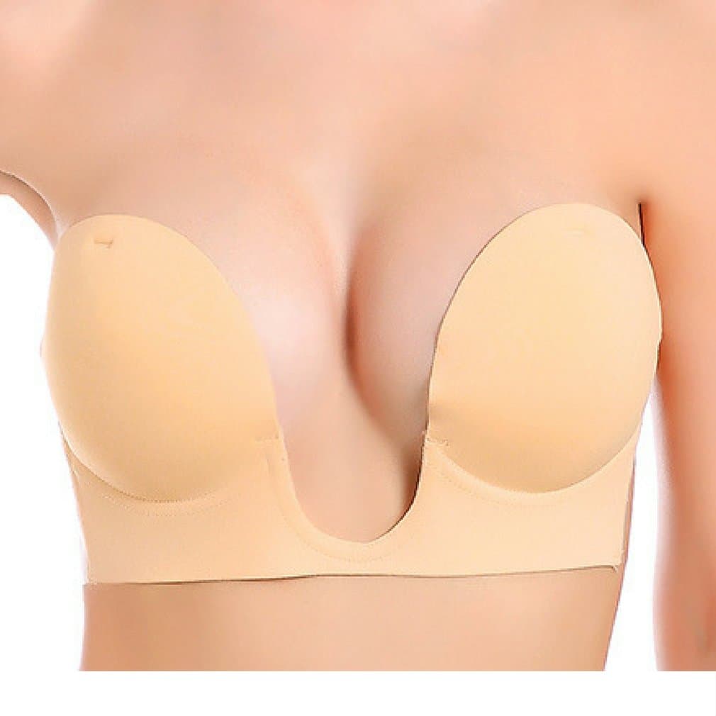 Oolala Deep Sexy U Plunge Push Up Strapless Backless Adhesive Bra